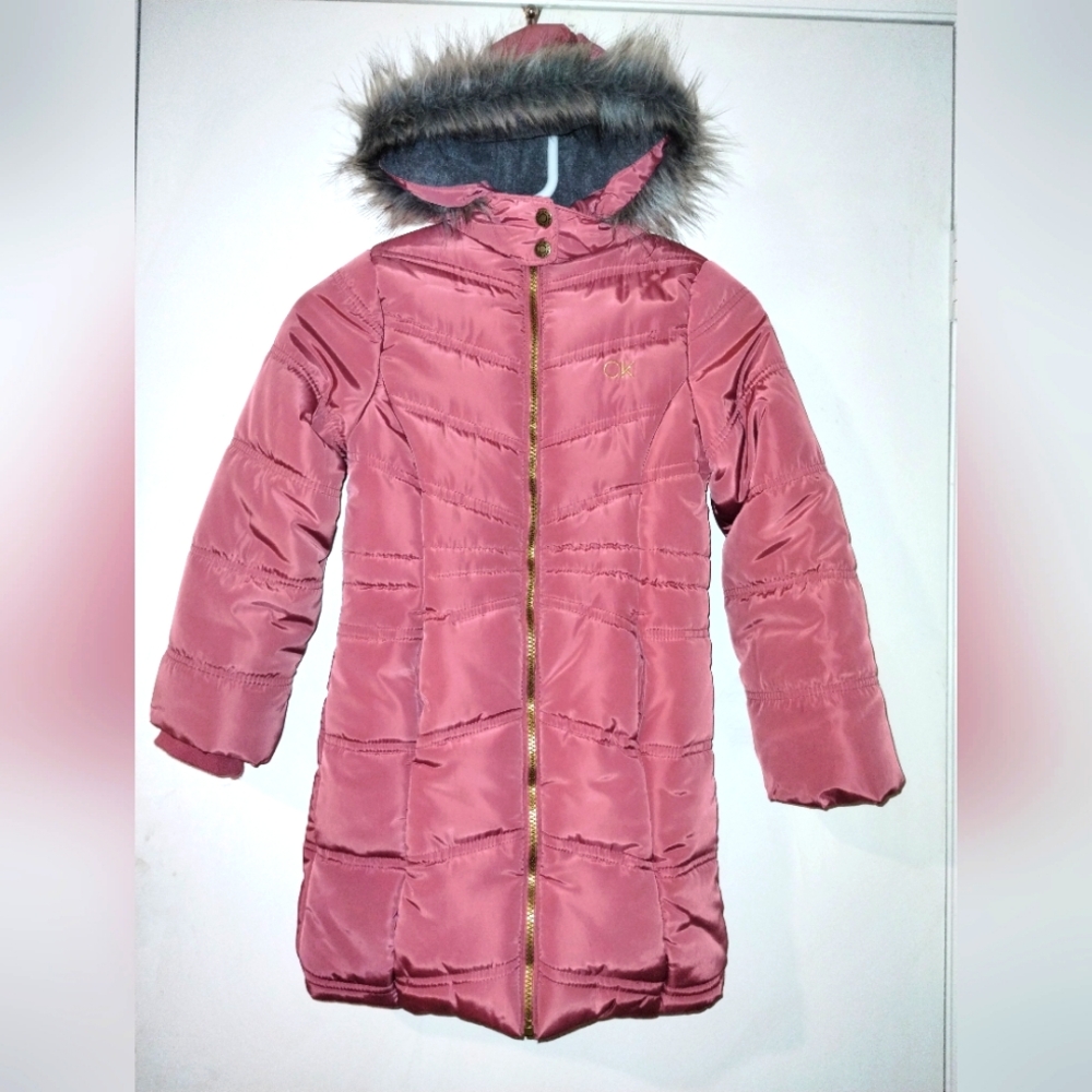 Calvin Klein Girls Puffer Faux Fur Coat